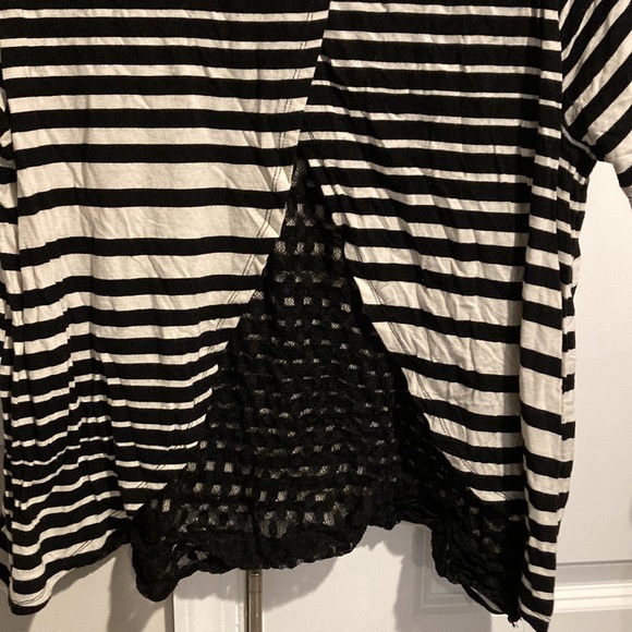 Black/White Striped Shirt with Lace - Picture 7 of 10